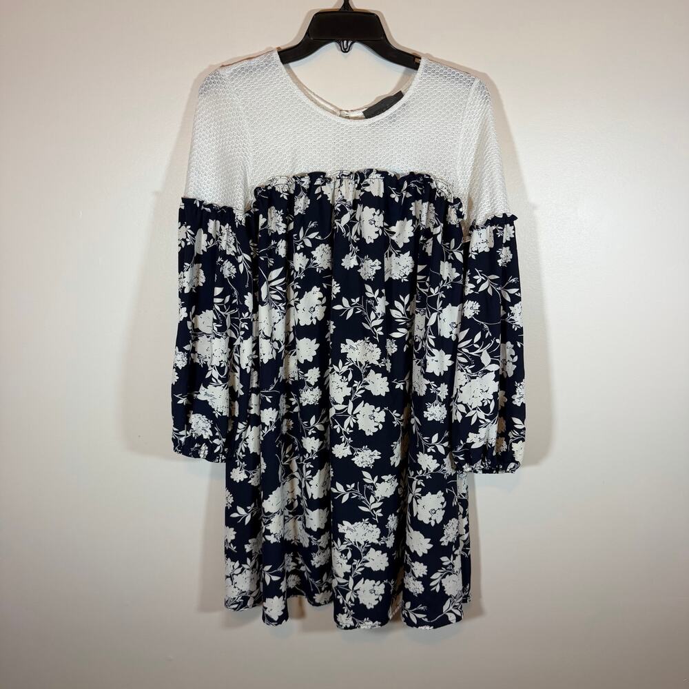 Sunday in Brooklyn Linnhe Dress Womens M Navy White Floral Shift Swing Body